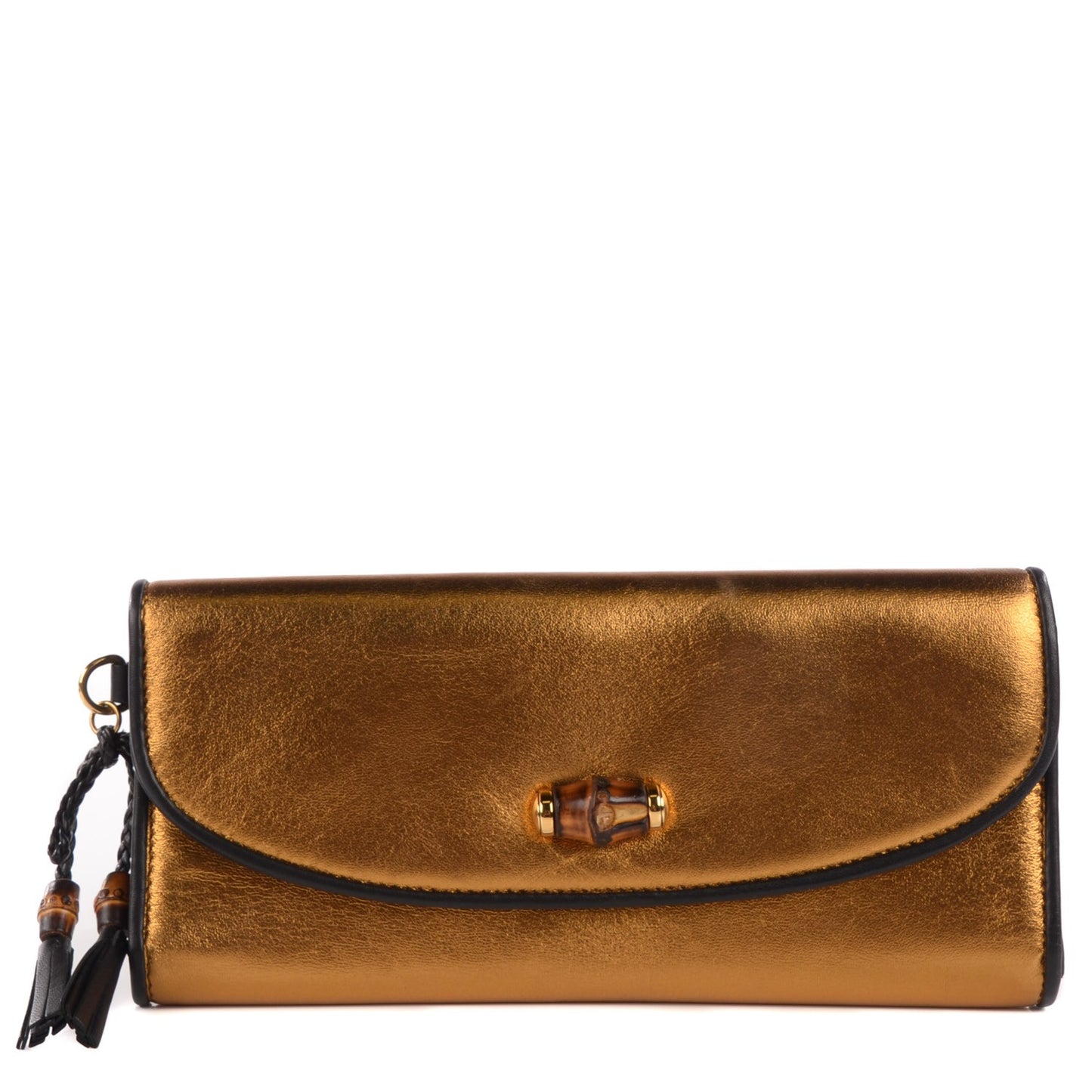 Leather Bamboo Night Chain Clutch Gold
