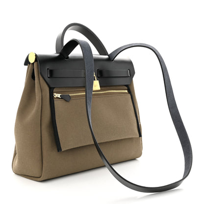Hermes Vache Hunter Toile Herbag Zip 31 PM Khaki Black 4 of 12