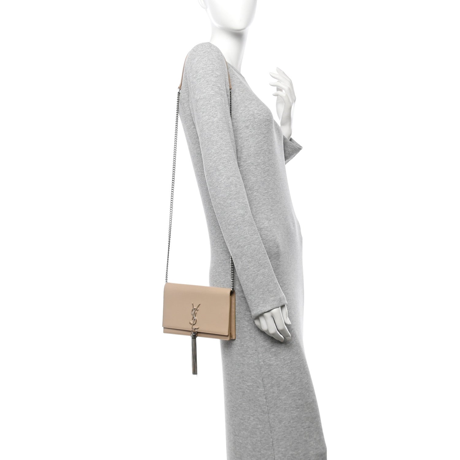 Saint Laurent Smooth Calfskin Classic Monogram Kate Tassel Chain Wallet Dark Beige 2 of 17