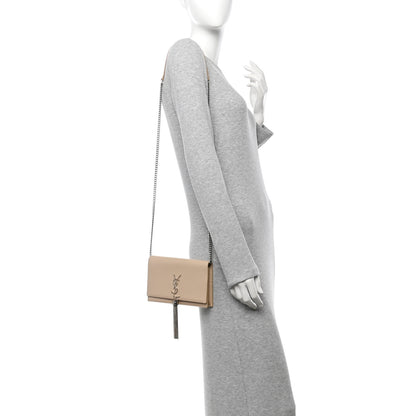 Saint Laurent Smooth Calfskin Classic Monogram Kate Tassel Chain Wallet Dark Beige 2 of 17