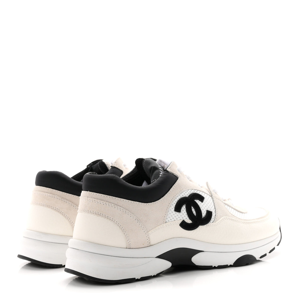 Chanel Mesh Suede Calfskin Grained Calfskin Womens CC Sneakers 40.5 White Black 5 of 9