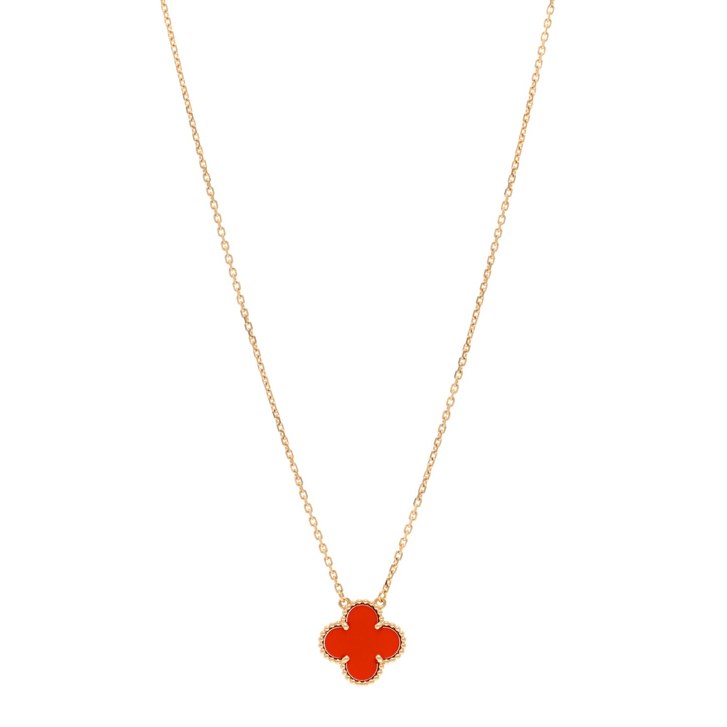 VAN CLEEF & ARPELS 18K Yellow Gold Carnelian Vintage Alhambra Pendant Necklace