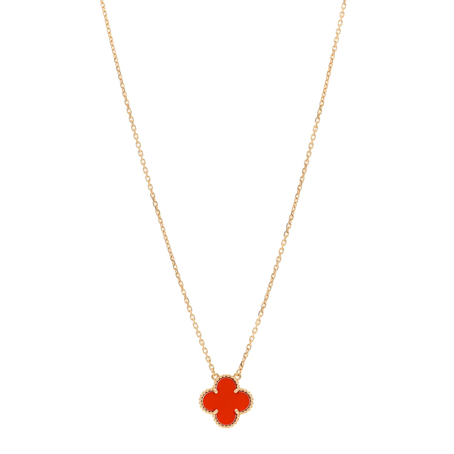 Van Cleef & Arpels VAN CLEEF & ARPELS 18K Yellow Gold Carnelian Vintage Alhambra Pendant Necklace 1 of 6
