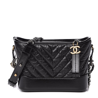 Chanel Aged Calfskin Chevron Quilted Small Gabrielle Hobo Black 1 of 10
