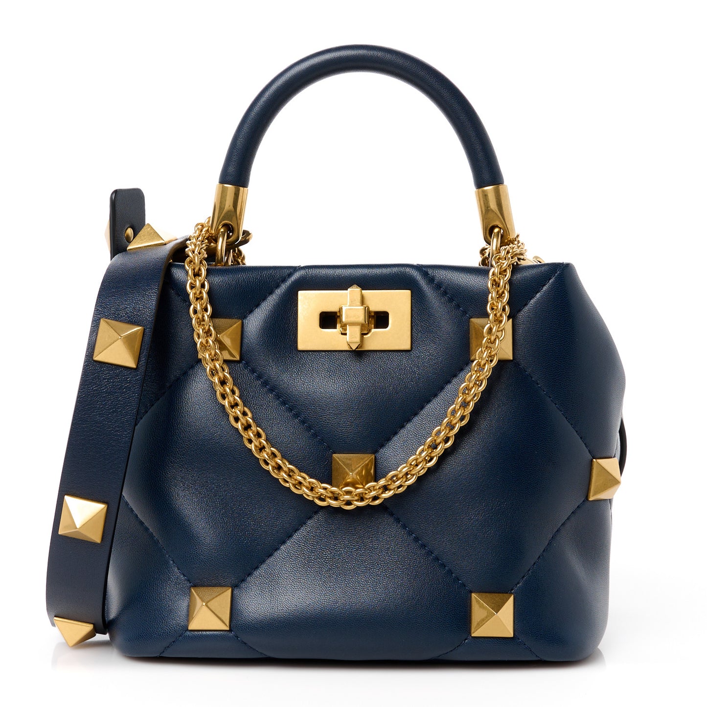 VALENTINO GARAVANI Nappa Small Roman Stud The Handle Bag Navy