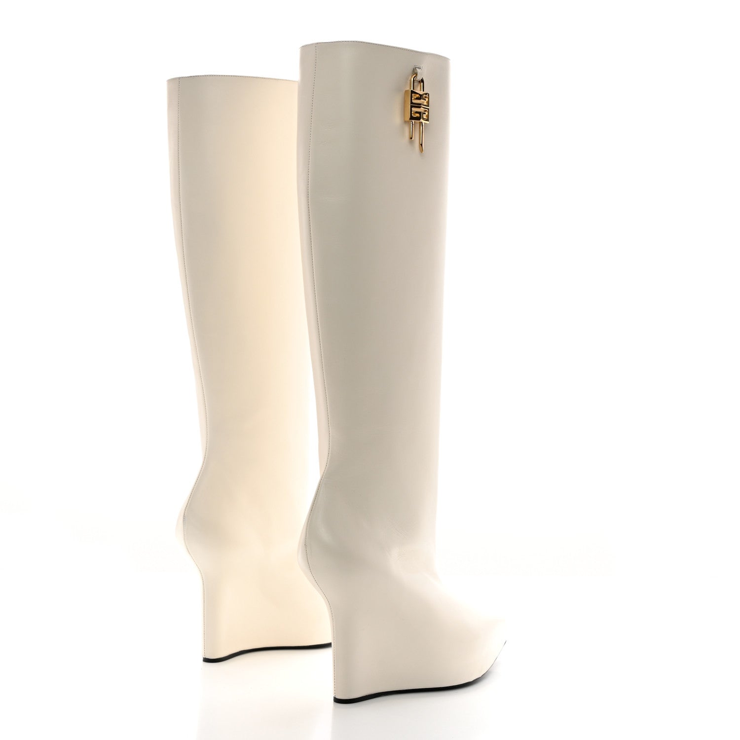 Givenchy Calfskin G Lock 80 Wedge Knee High Boots 38.5 Ivory 4 of 11