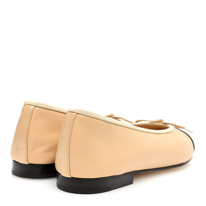 Chanel Lambskin Cap Toe CC Ballerina Flats 39 Beige Black 4 of 8