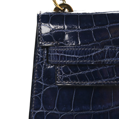 Hermes Shiny Crocodile Mini Kelly Sellier 20 Bleu Marine 17 of 19