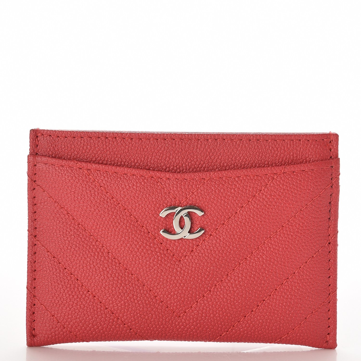 Chanel Caviar Chevron Quilted Card Holder Light Red 1 of 8
