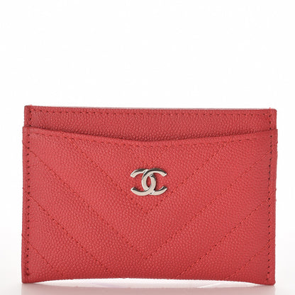 Chanel Caviar Chevron Quilted Card Holder Light Red 1 of 8