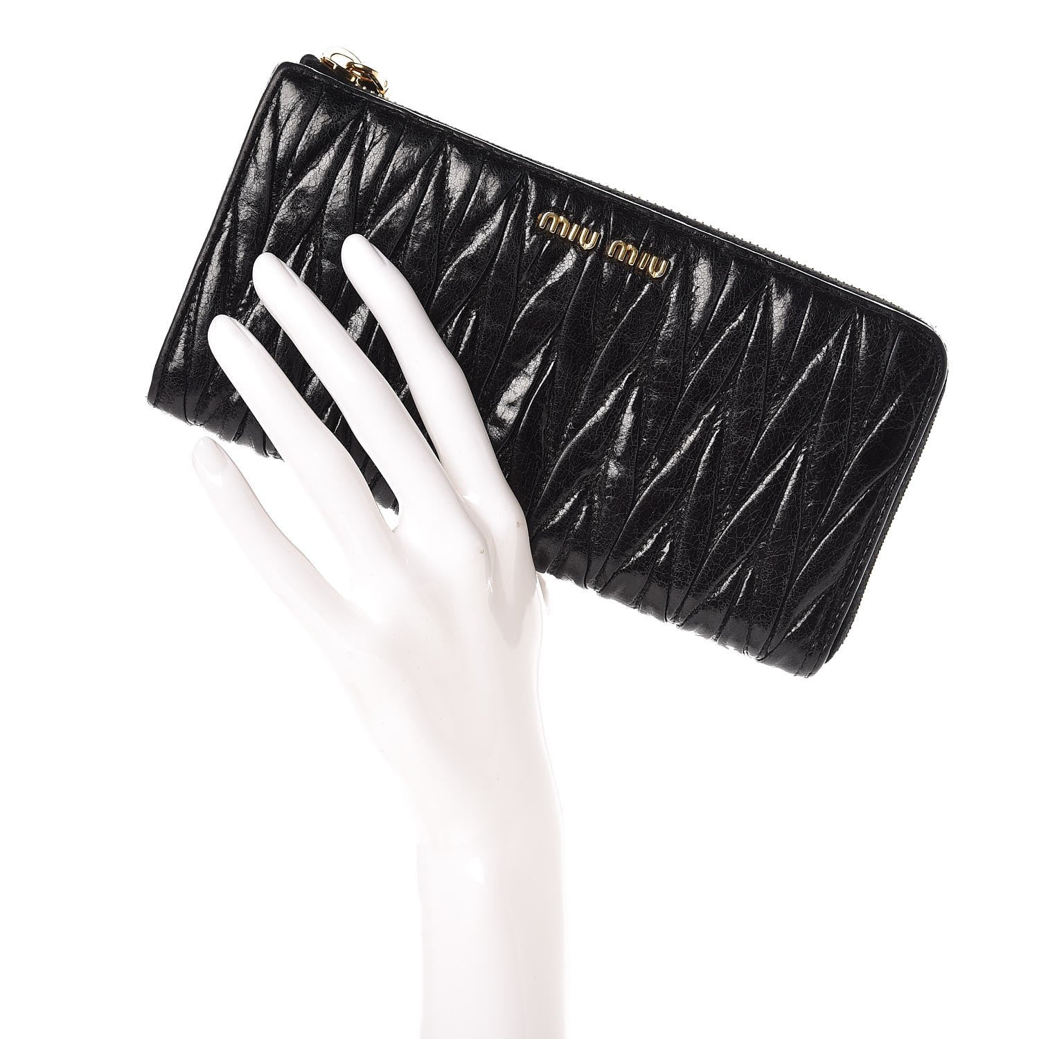 Miu Miu Nappa Matelasse Lux Zip Around Wallet Black 2 of 7