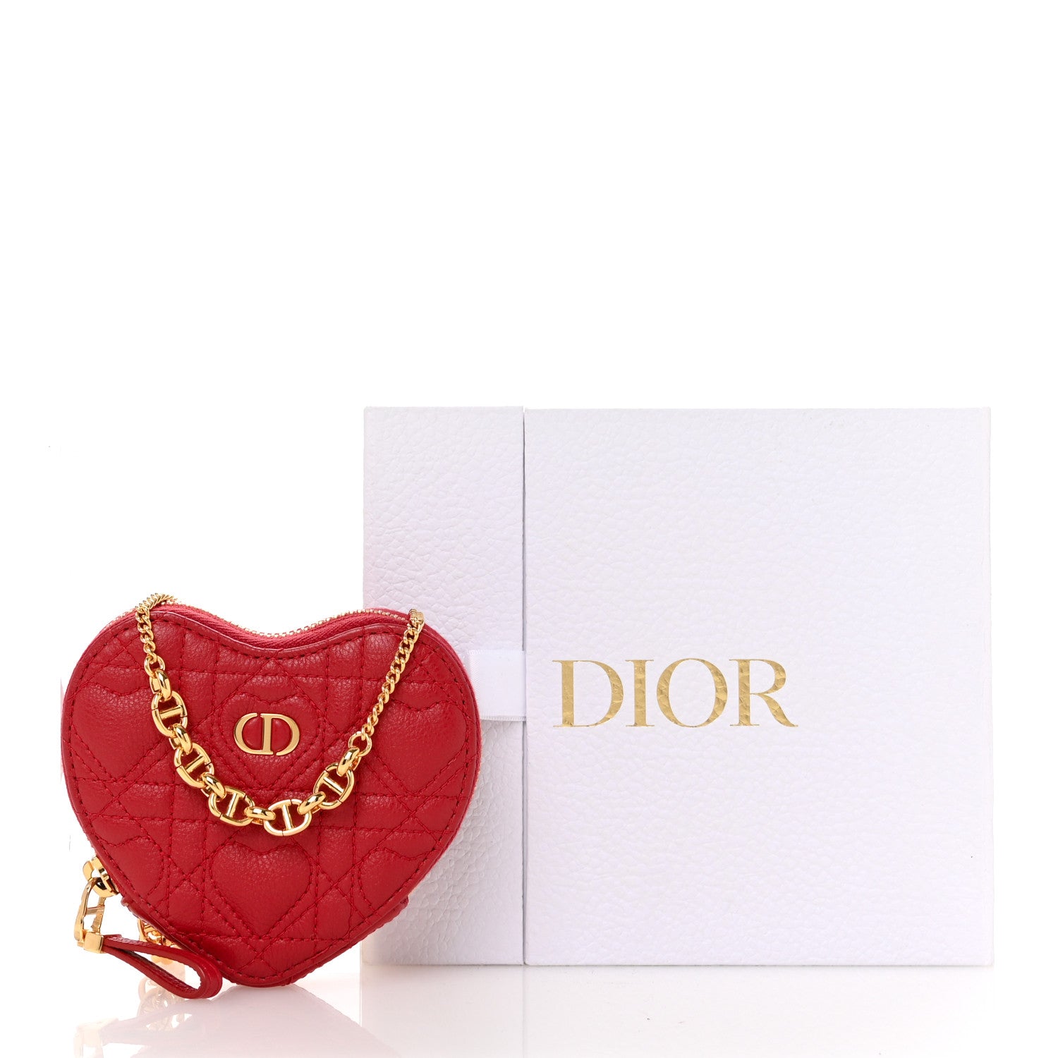 Christian Dior Calfskin Cannage Dioramour Caro Heart Pouch With Chain Bright Red 11 of 11