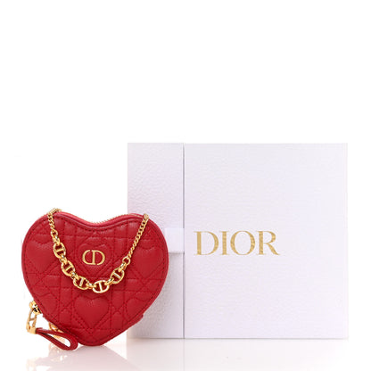 Christian Dior Calfskin Cannage Dioramour Caro Heart Pouch With Chain Bright Red 11 of 11