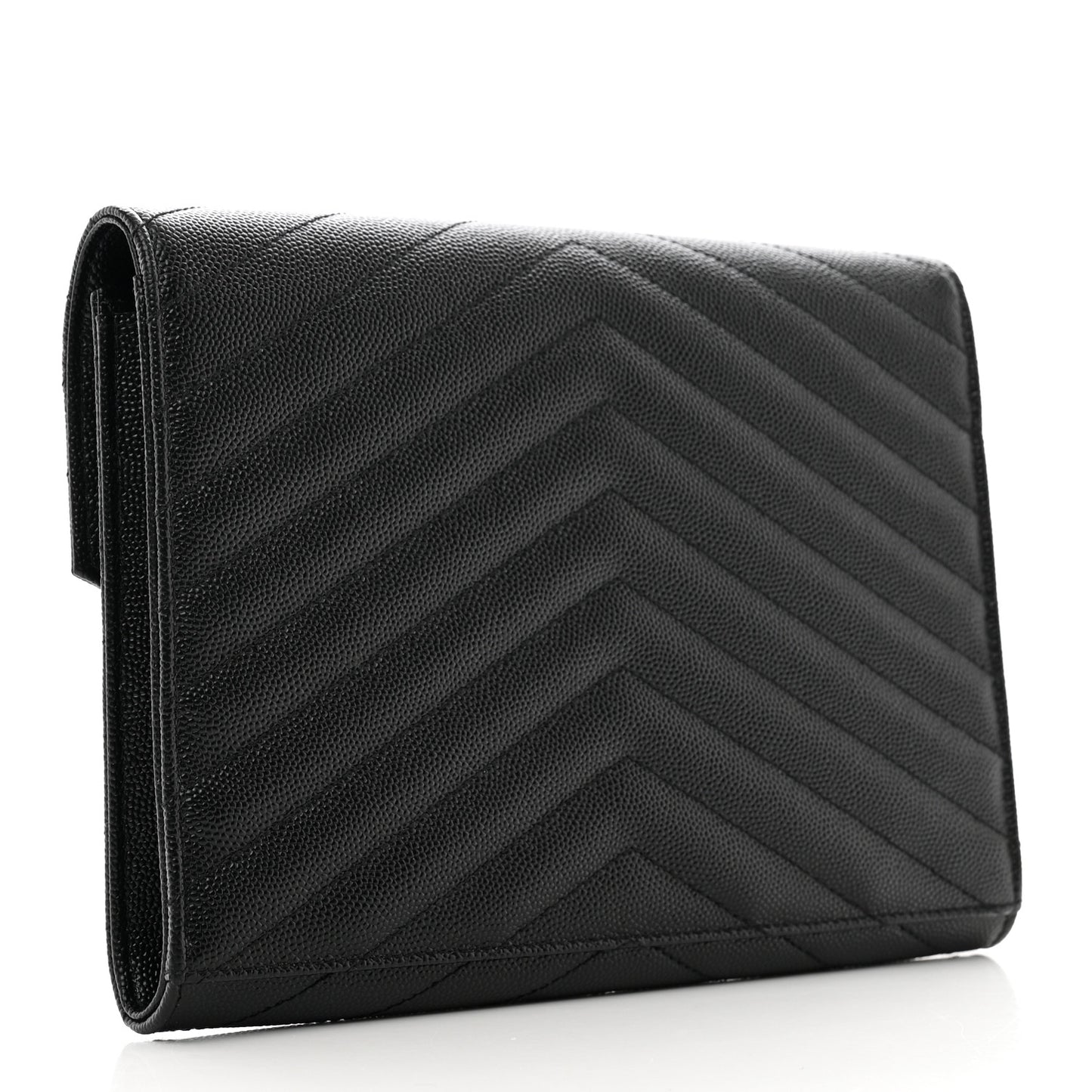 Grain De Poudre Matelasse Chevron Monogram Envelope Clutch Black