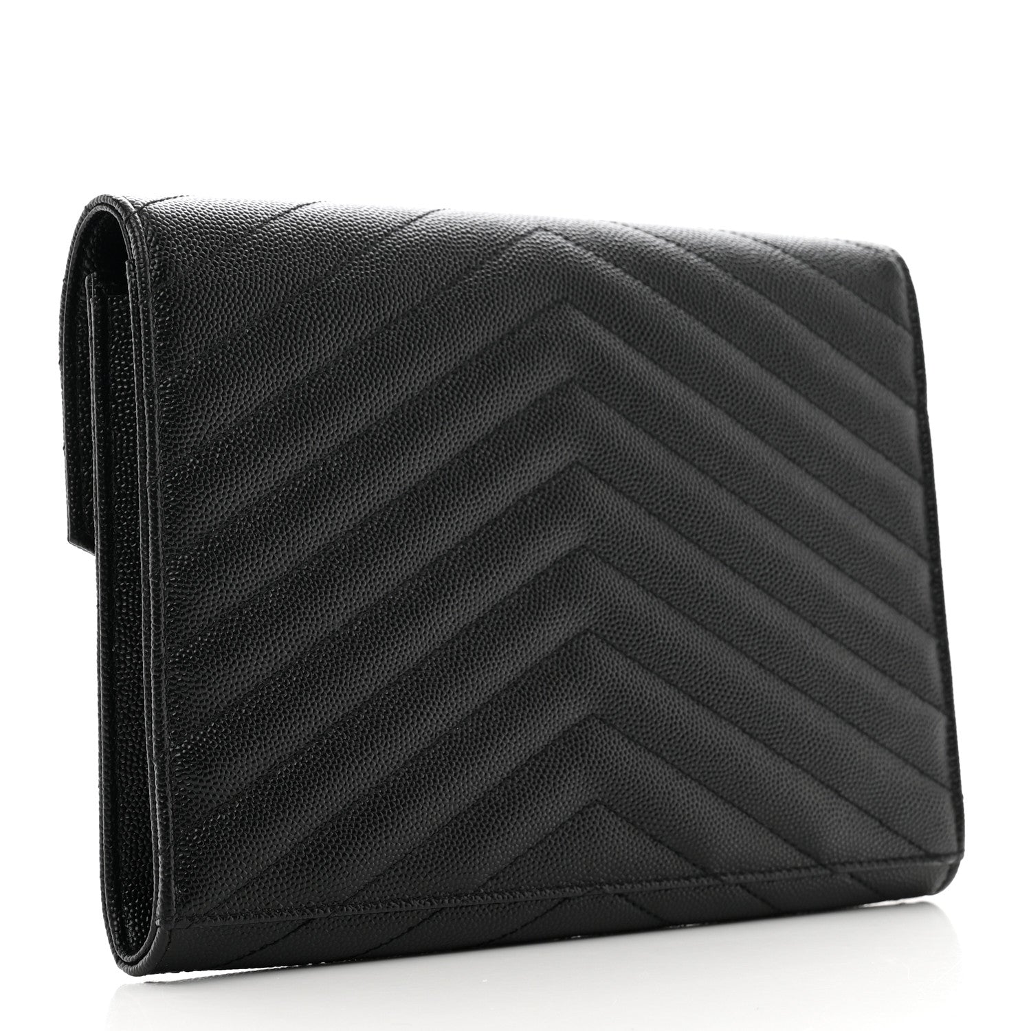 Saint Laurent Grain De Poudre Matelasse Chevron Monogram Envelope Clutch Black 3 of 8