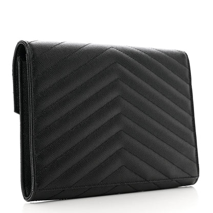 Saint Laurent Grain De Poudre Matelasse Chevron Monogram Envelope Clutch Black 3 of 8