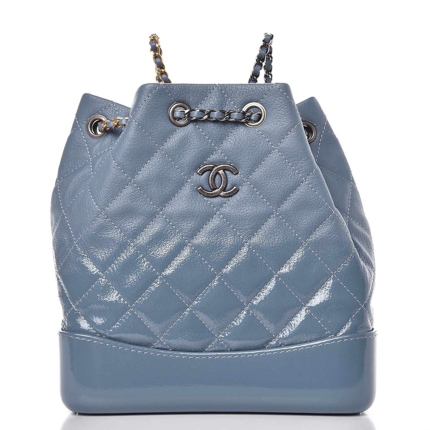 Patent Goatskin Quilted Small Gabrielle Backpack Blue