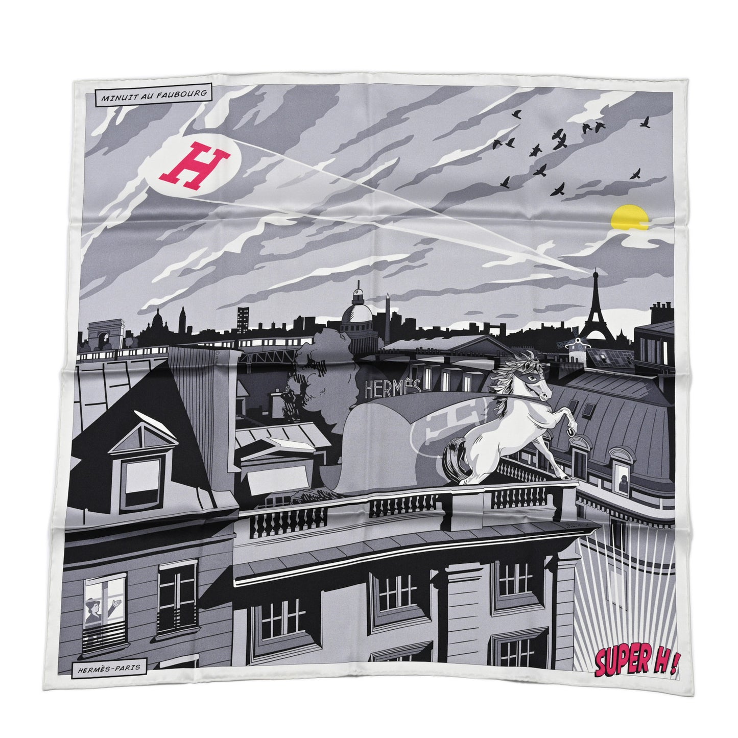 Silk Minuit Au Faubourg Scarf 70 White Gris Black