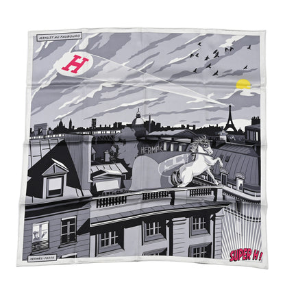 Hermes Silk Minuit Au Faubourg Scarf 70 White Gris Black 1 of 5