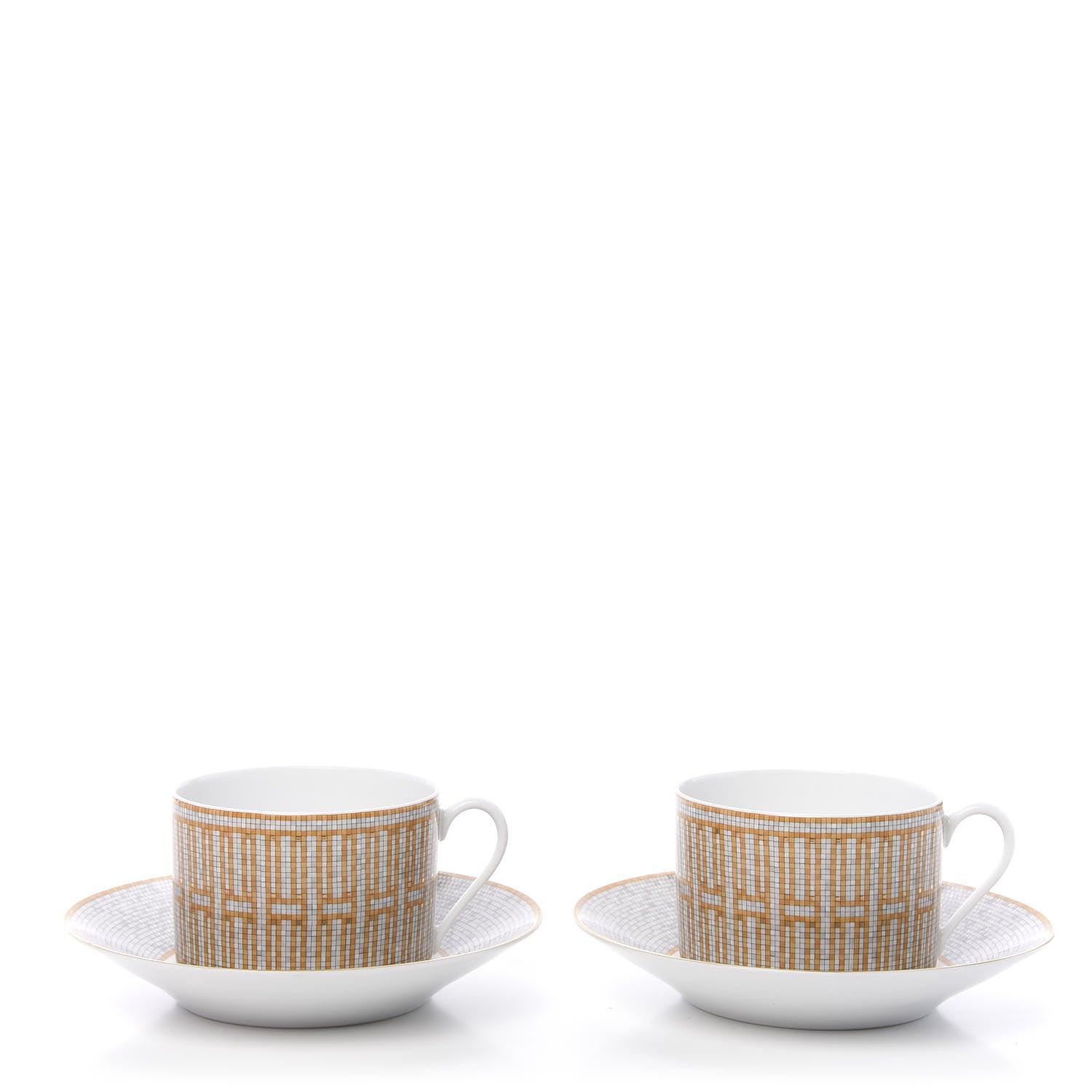 Hermes Porcelain Mosaique Au 24 Gold Tea Cup And Saucer Set Of 2 1 of 12