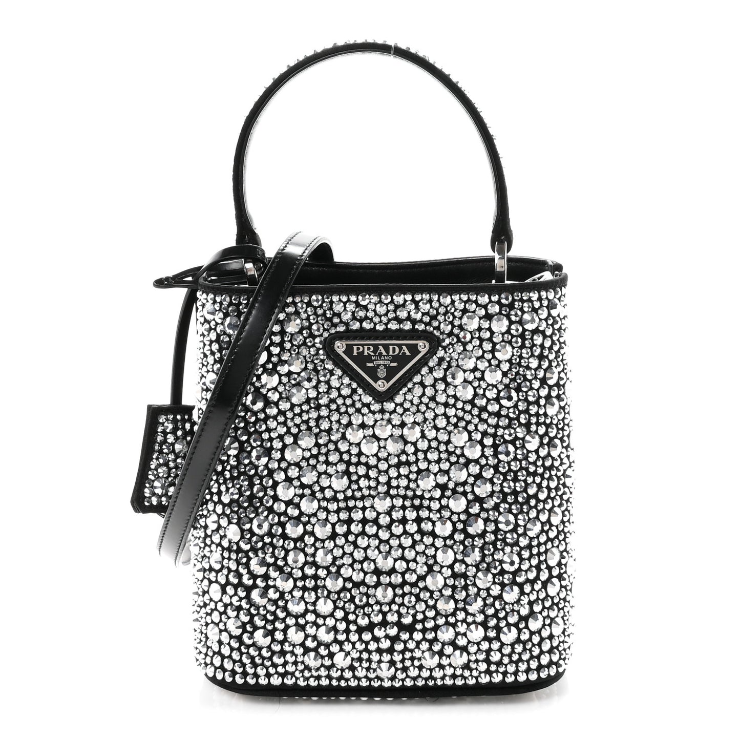 Satin Crystal Small Panier Bucket Bag Metal