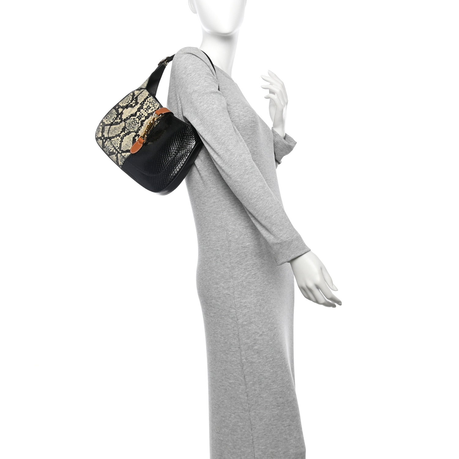 Gucci Snakeskin Small Jackie 1961 Hobo Black Beige 2 of 11