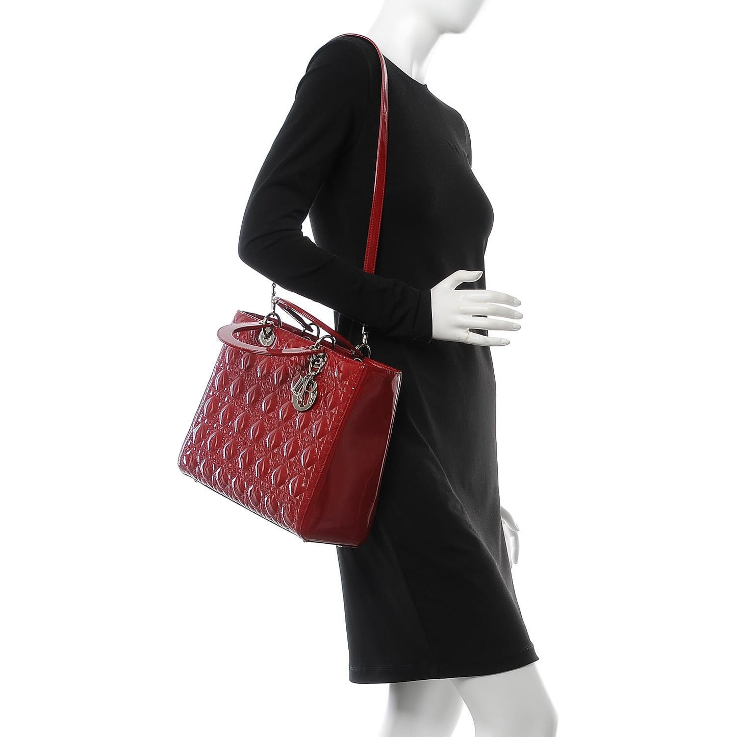 Patent Cannage Large Lady Dior Red