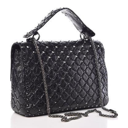 Valentino Garavani Craquele Nappa Large Rockstud Spike Shoulder Bag Black 3 of 7
