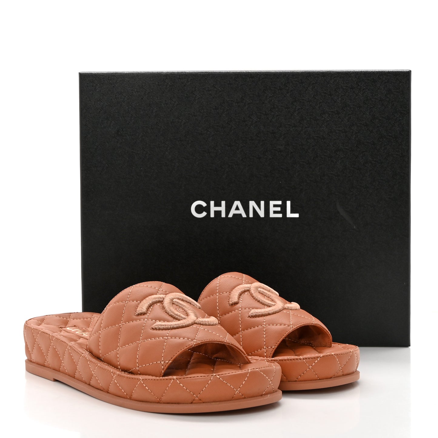 Lambskin Quilted CC Mules Sandals 38 Brown