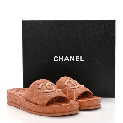 Chanel Lambskin Quilted CC Mules Sandals 38 Brown 9 of 9