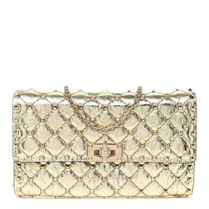 Valentino Garavani Metallic Wrinkled Lambskin Rockstud Spike Wallet on Chain Mekong 1 of 10