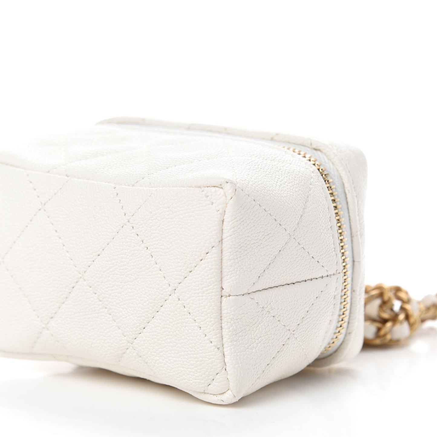 Caviar Quilted Mini Top Handle Vanity With Chain White