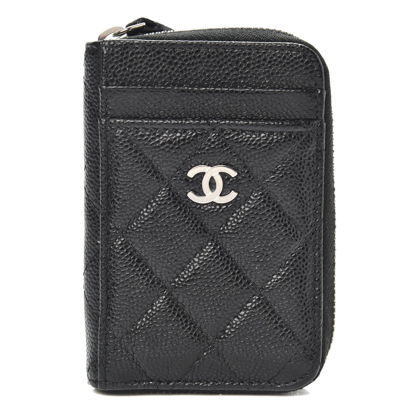 Caviar Quilted Zip Card Holder Black