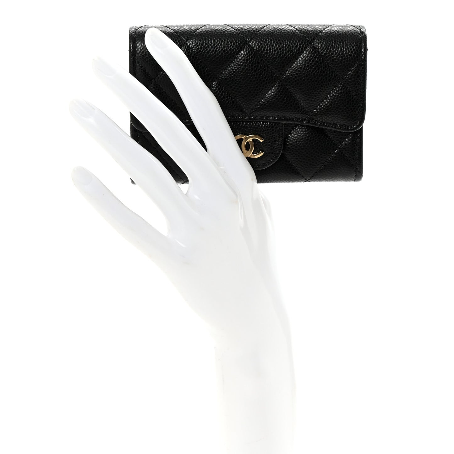 Caviar Quilted Flap Card Holder Wallet Black