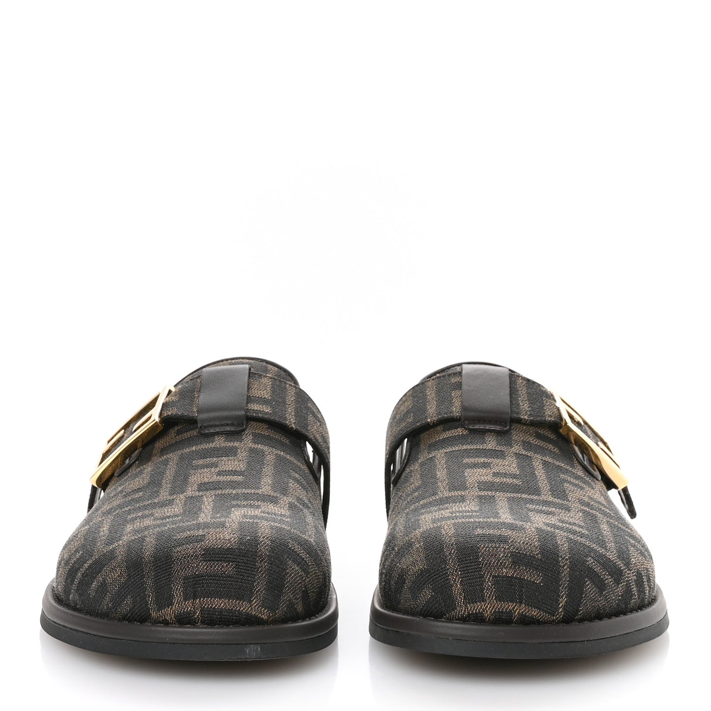 Fabric Jacquard Nappa FF Womens Sabot Mules 39 Tobacco Black