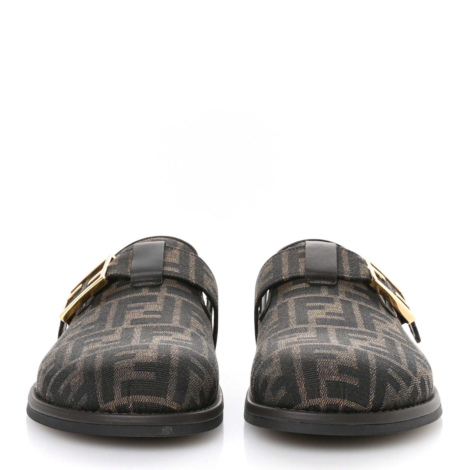 Fendi Fabric Jacquard Nappa FF Womens Sabot Mules 39 Tobacco Black 2 of 10