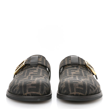 Fendi Fabric Jacquard Nappa FF Womens Sabot Mules 39 Tobacco Black 2 of 10