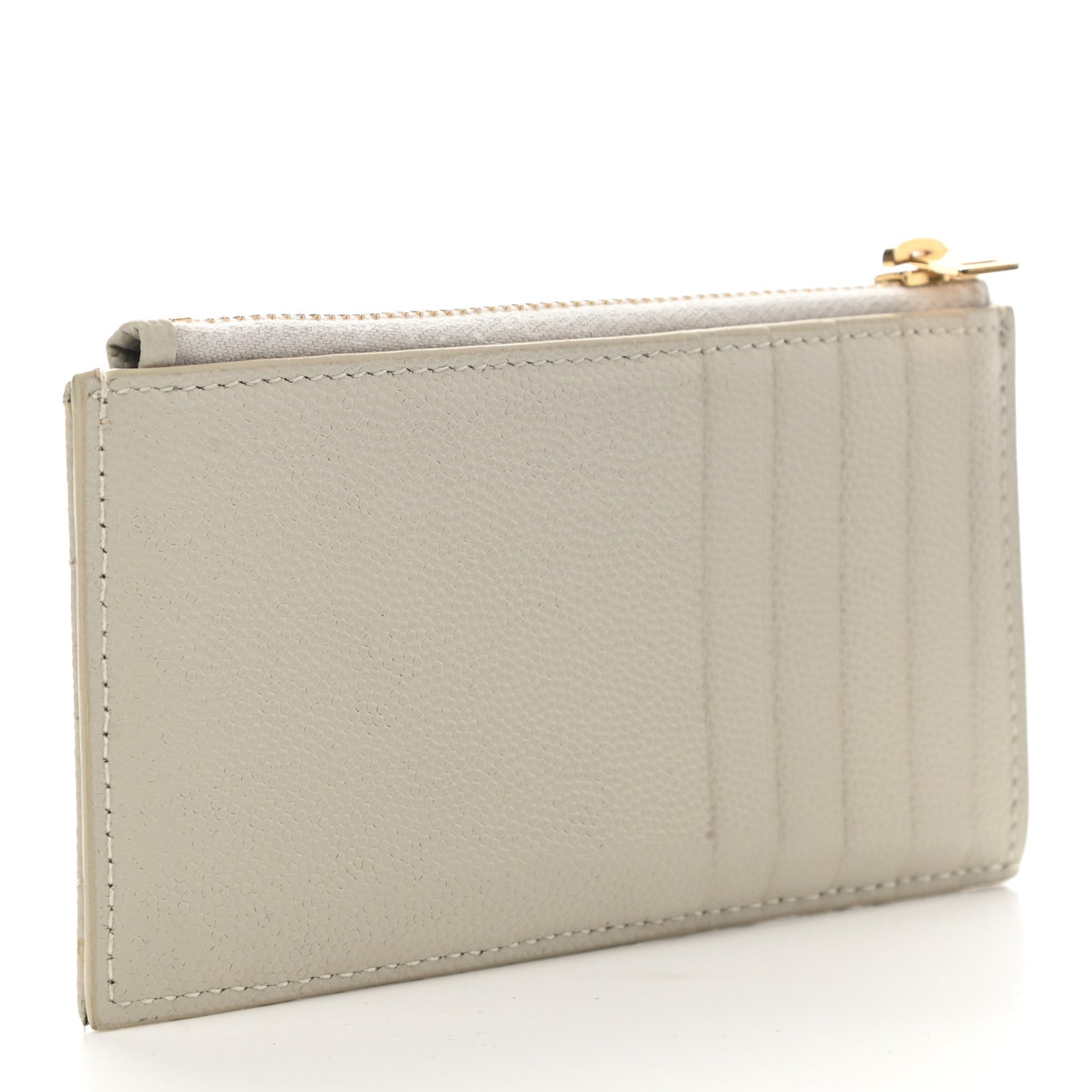 Saint Laurent Grain De Poudre Matelasse Chevron Monogram Fragments Zippered Card Case Crema Soft 3 of 7