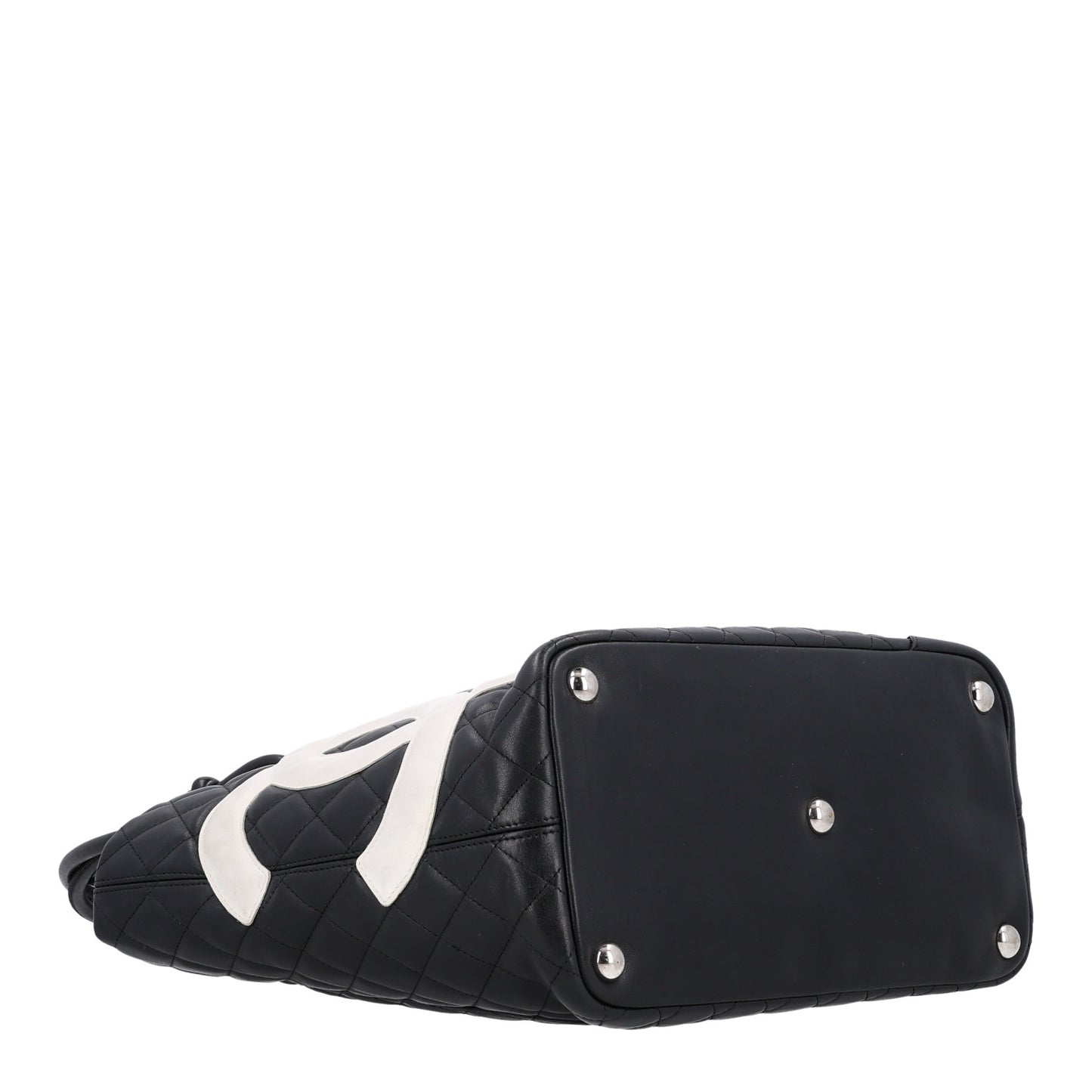 Calfskin Quilted Large Cambon Tote Black White