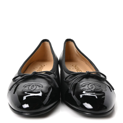 Chanel Lambskin Patent Cap Toe Ballerina Flats 39.5 Black 3 of 10
