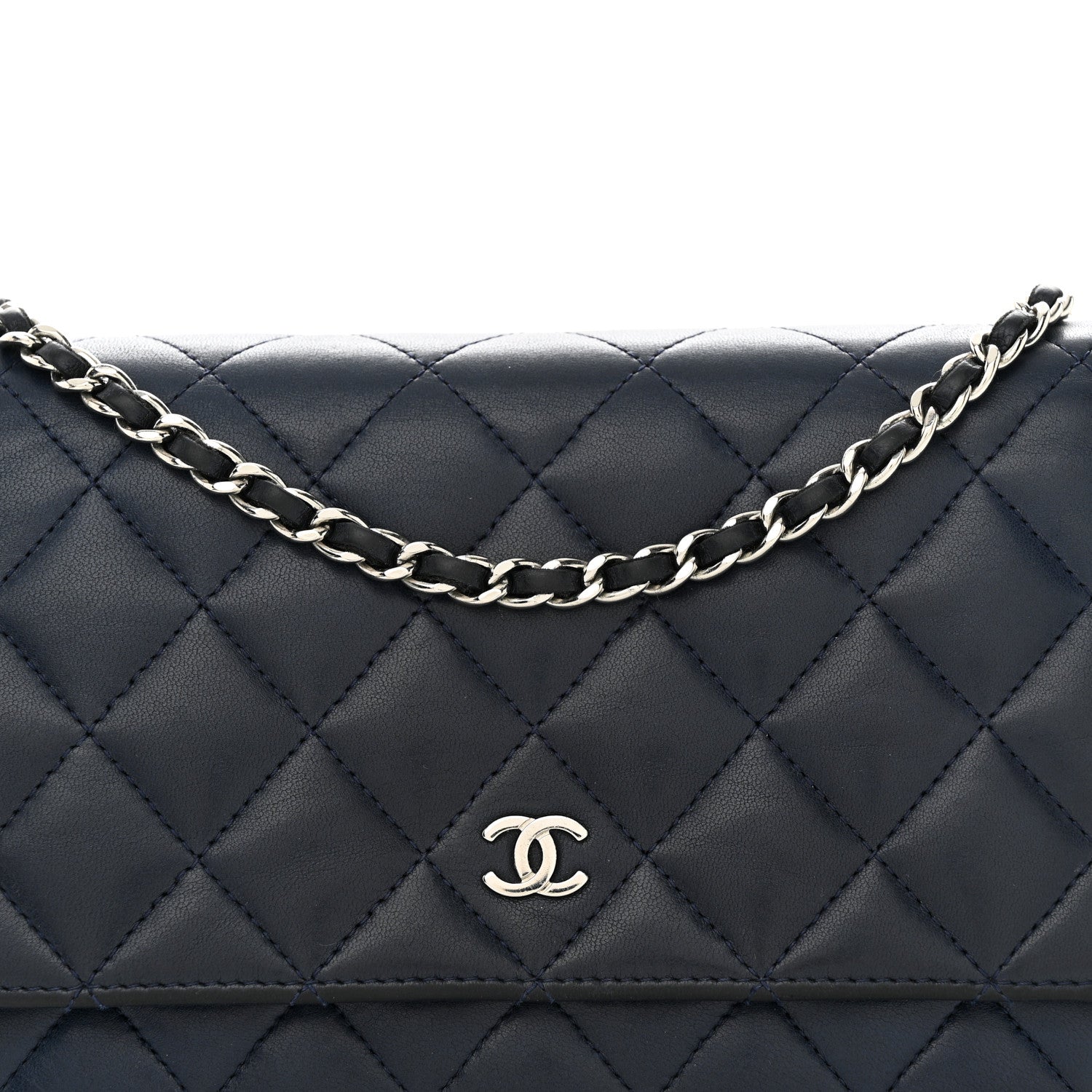 Chanel Lambskin Quilted Wallet On Chain WOC Navy Blue 9 of 15