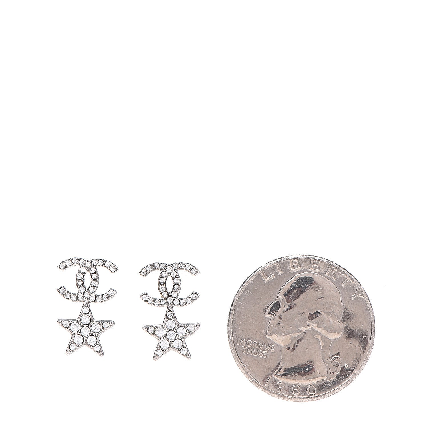 Chanel Crystal CC Star Earrings Silver 2 of 4