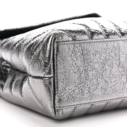 Saint Laurent Metallic Calfskin Y Quilted Monogram Small Loulou Chain Satchel Acciaio 10 of 11