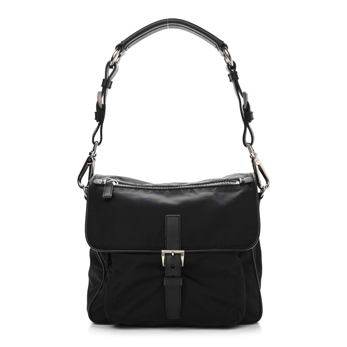 Nylon Vela Saffiano Shoulder Bag Black