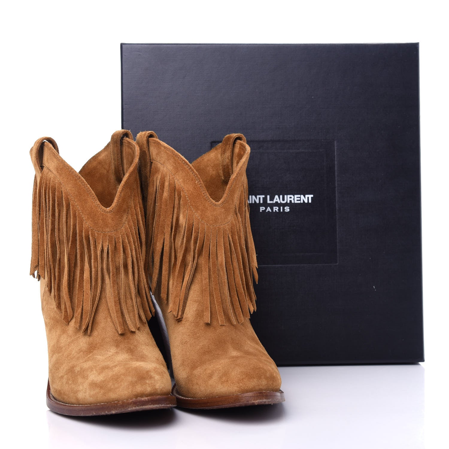 Saint Laurent Suede New Western 80 Fringe Ankle Boots 38.5 Tan 11 of 11