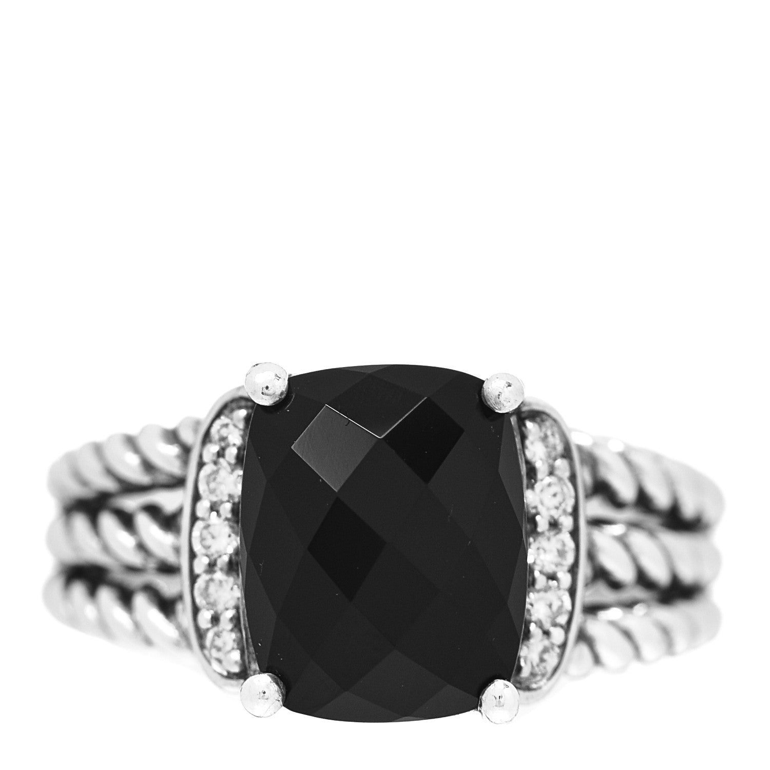 David Yurman Sterling Silver Diamond Black Onyx 10mm Petite Wheaton Ring 51 5.75 1 of 5
