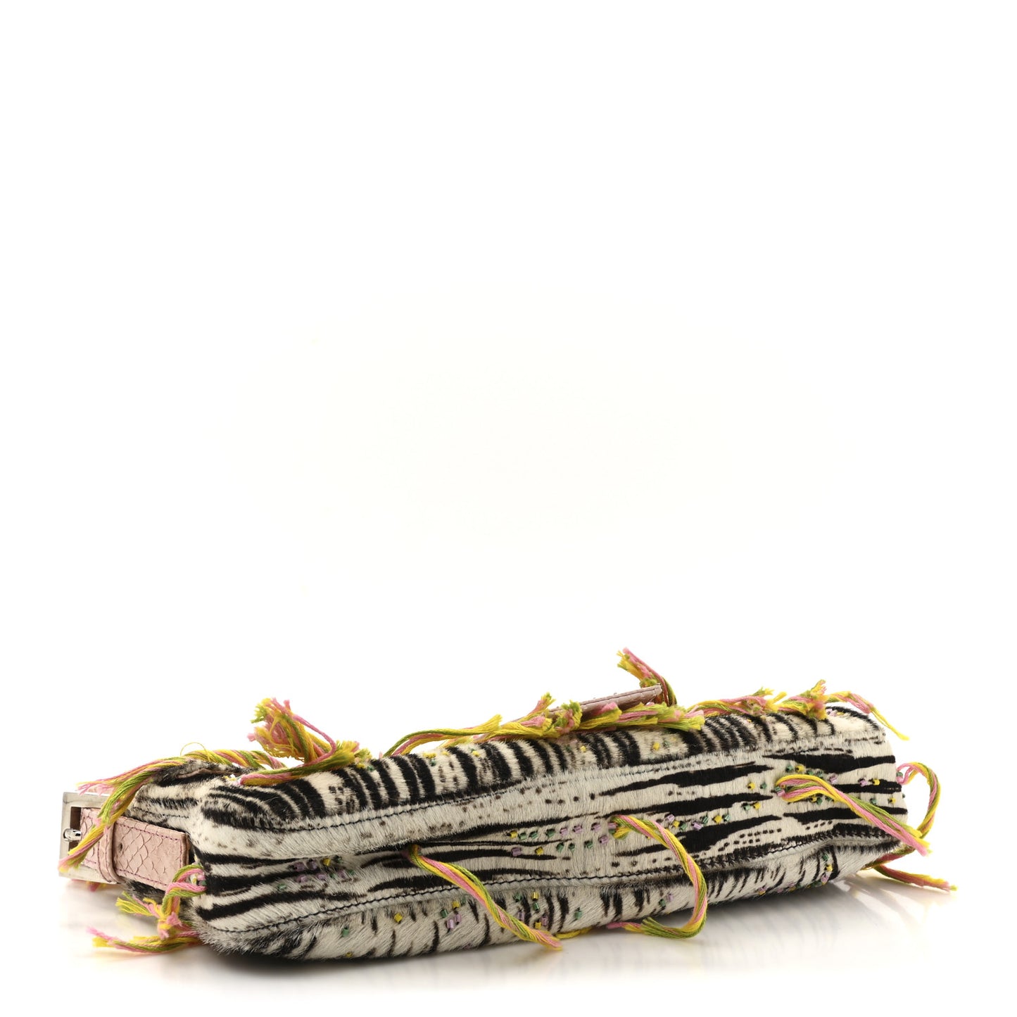 Calf Hair Snakeskin Zebra Print Beaded Fringe Baguette Multicolor