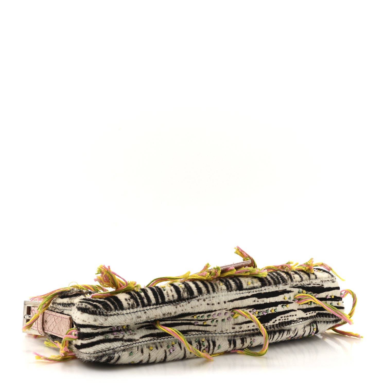 Fendi Calf Hair Snakeskin Zebra Print Beaded Fringe Baguette Multicolor 4 of 9