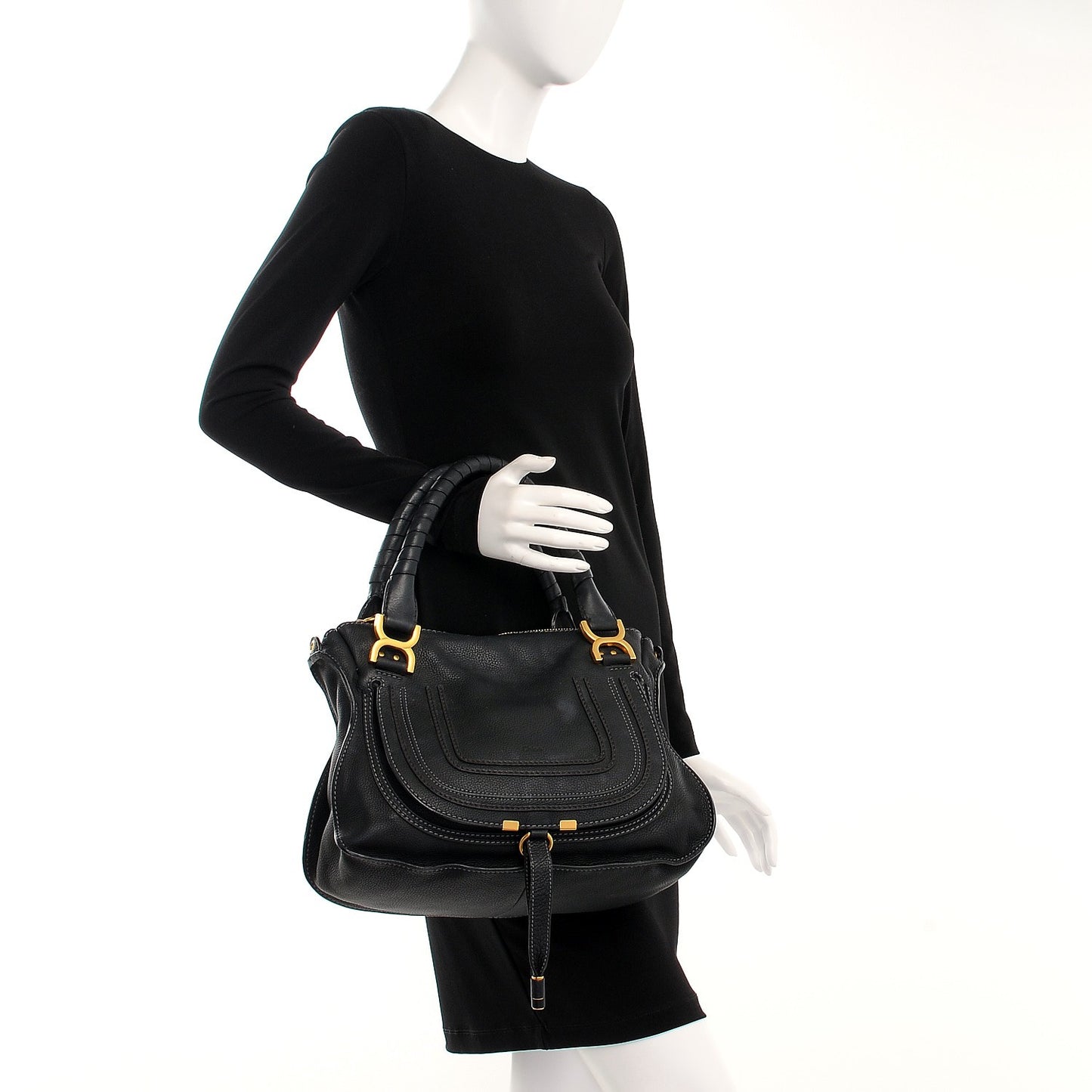 Calfskin Medium Marcie Satchel Black