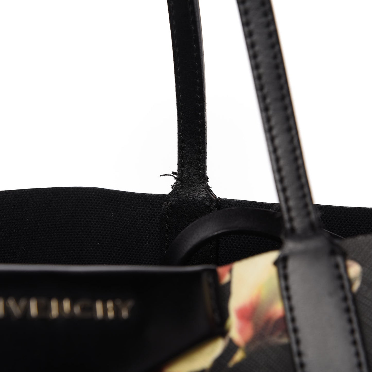 Coated Canvas Magnolia and Moth Print Medium Antigona Tote Black